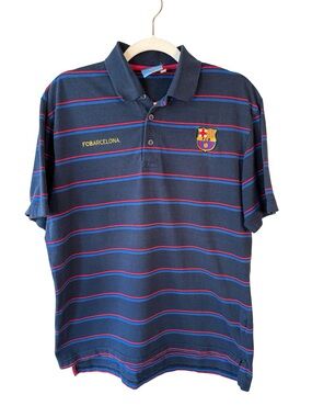 FC Barcelona Navy Polo Shirt with Red & Blue Stripes Size XL Vintage Sporty